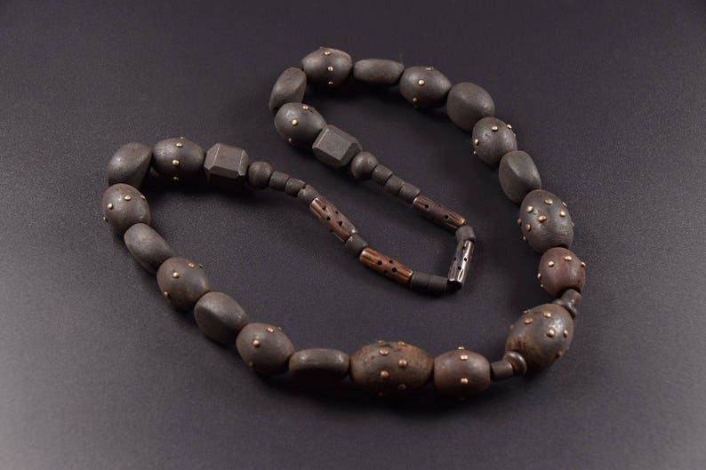 Ethnic Vintage Tribal Wood Beads Handmade brown beads necklace pinned Beads ethnic the necklace