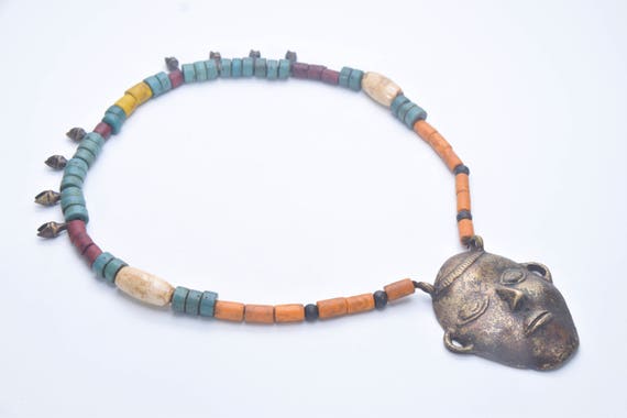 Naga necklace Antique Tribe Head, Glass Beads, Fo… - image 1