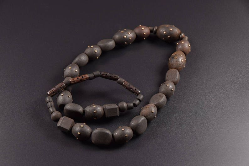 Ethnic Vintage Tribal Wood Beads Handmade brown beads necklace pinned Beads ethnic the necklace