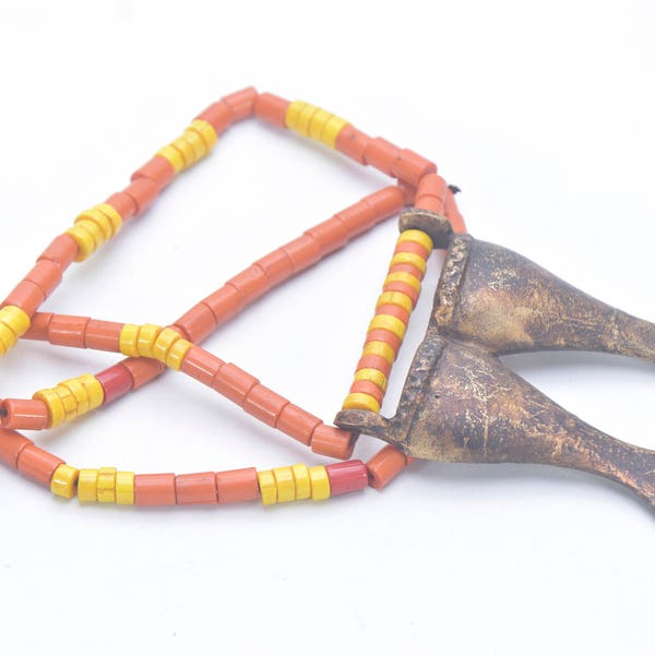 Naga Necklace Tribe head Handmade nagaland necklace Glass Beads Brass head tribe Pendants, Ethnic Jewelry, Folk Art Naga Beads Nepal Jewelry