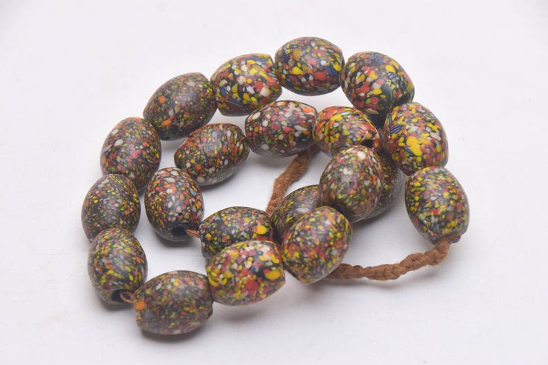 Ethnic Folk Necklace with Handmade Used brown yellow Grooved Glass Bead from Nepal,Unique Shaped Ethnic Beads,Himalaya Jewelry,Asian jewelry
