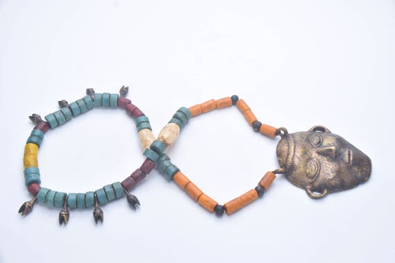 Naga necklace Antique Tribe Head, Glass Beads, Fo… - image 2