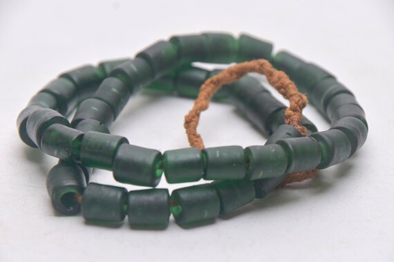 Ethnic Necklace with Handmade GreenColored Glass … - image 4