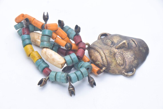 Naga necklace Antique Tribe Head, Glass Beads, Fo… - image 7