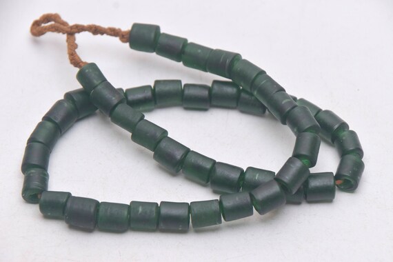 Ethnic Necklace with Handmade GreenColored Glass … - image 1