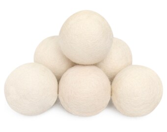 Premium White Wool Dryer Balls Set: 6 XL Reusable Wool Dryer Balls, 100% New Zealand Wool  Dryer Sheet, Handmade Landry Balls Free Shipping