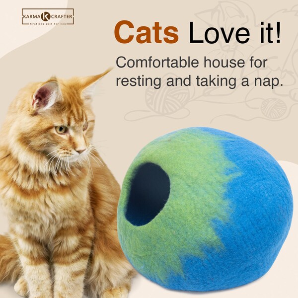 30% Off on Cat Cave Bed - Warm and Soft Cat Cave Bed/Pet house/Pet bed - Handmade from Pure Merino Wool in Himalayan, Nepal
