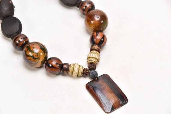 Tribal Wood Beads Handmade brown and black beads … - image 6