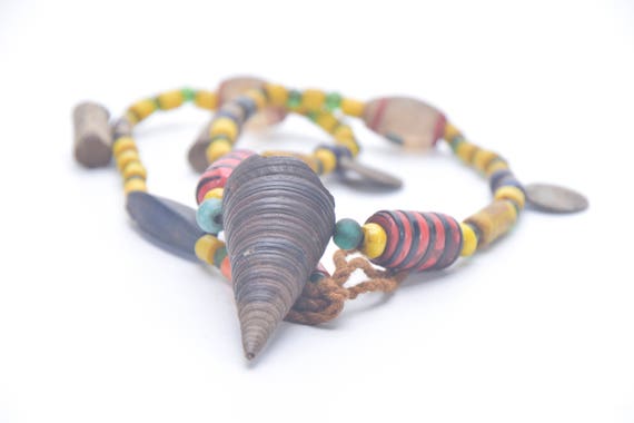 Ethnic necklace horn, glass, Conch shell, coin, N… - image 7