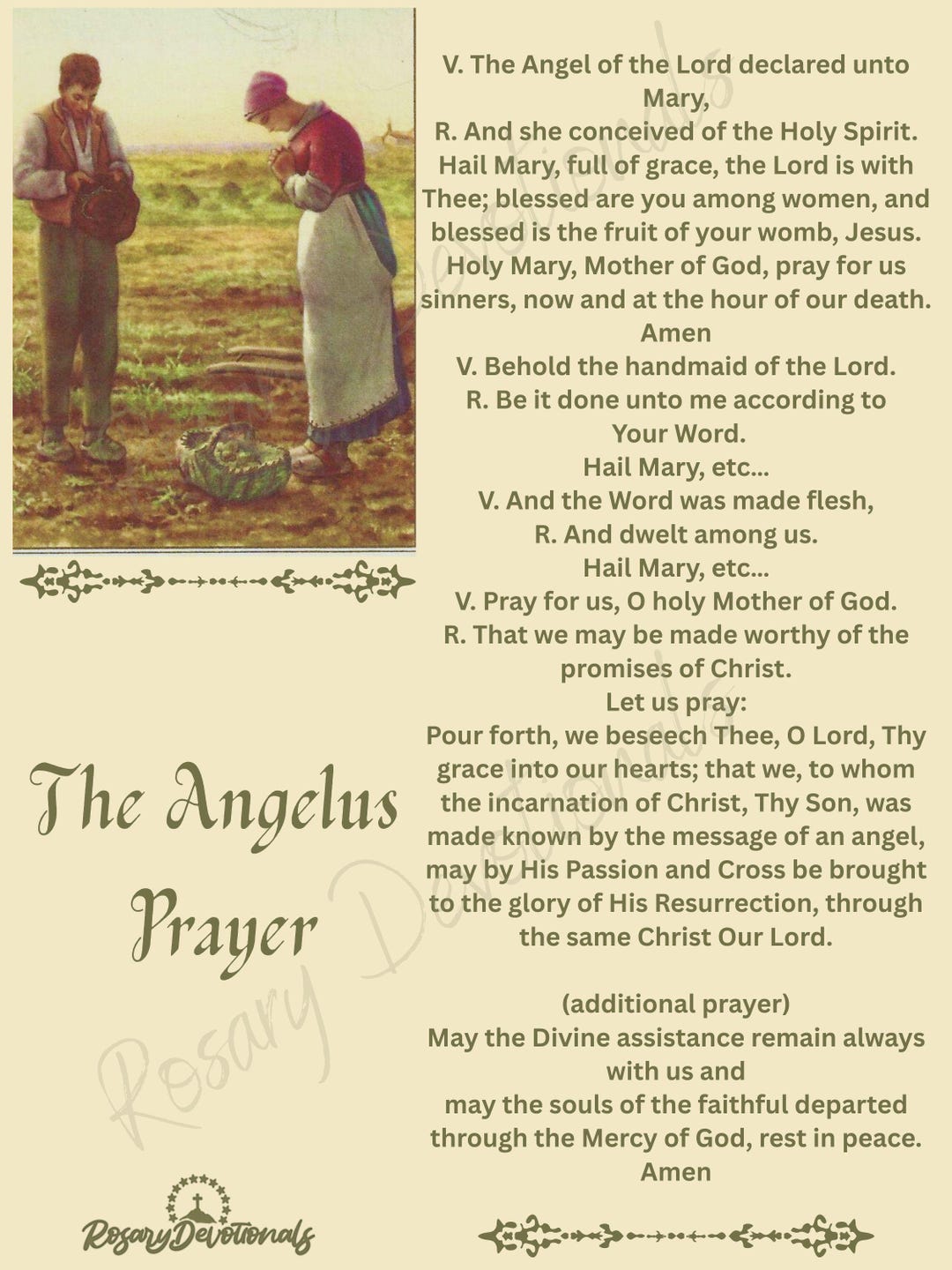 The Angelus Holy Prayer Card. - Etsy