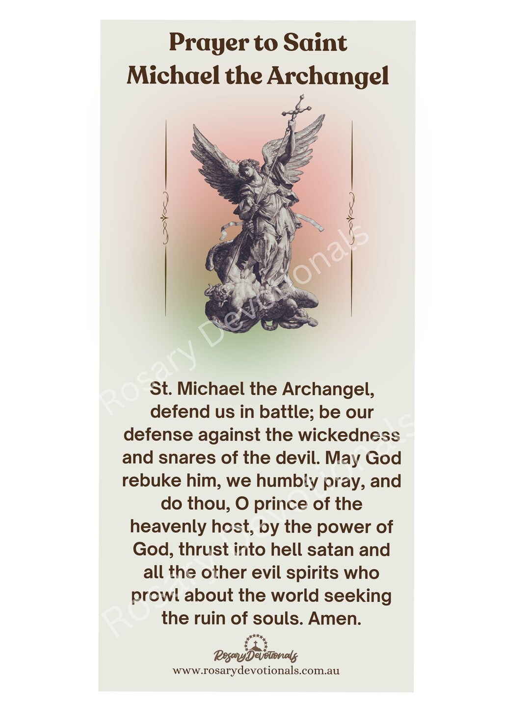Saint Michael the Archangel Holy Prayer Card. - Etsy Australia