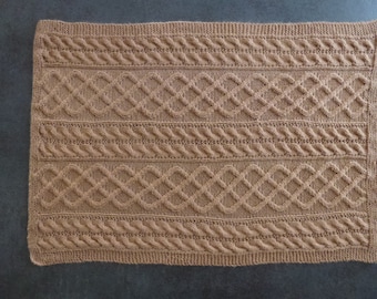 Irish stitch baby blanket / hand knitted cables with great brand wool in hazelnut color (48 cm x 58 cm)