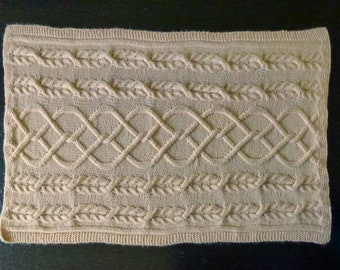 Irish stitch baby blanket / cables hand knitted with great brand wool sand / beige colors (49 cm x 75 cm)