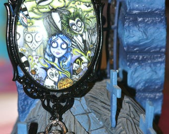 tim burton drawing cameo necklace
