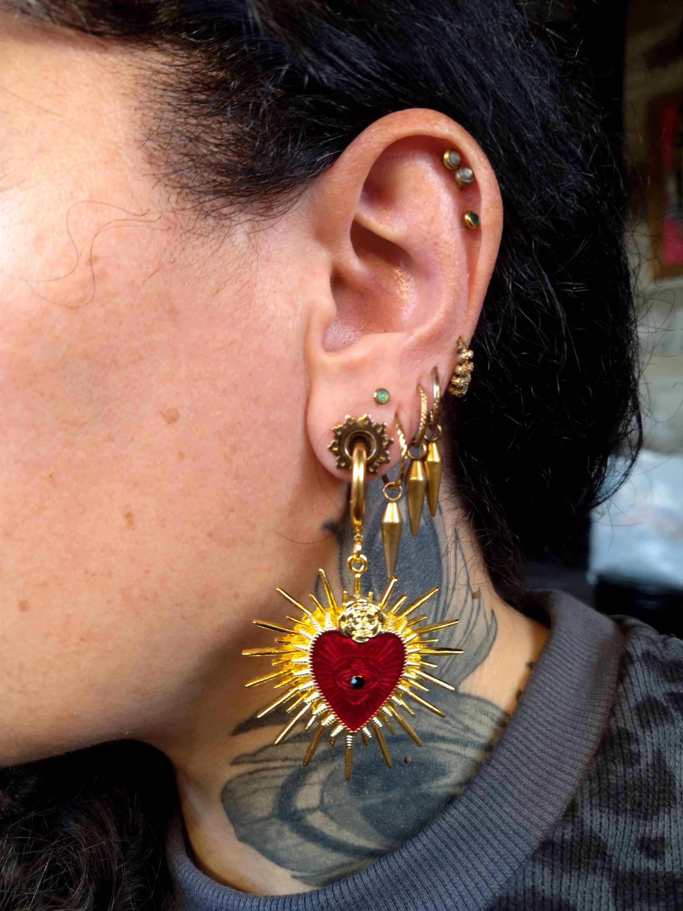 Boucles D'Oreilles Fantaisie Cœurs - Bijoux Vintage - Occasion