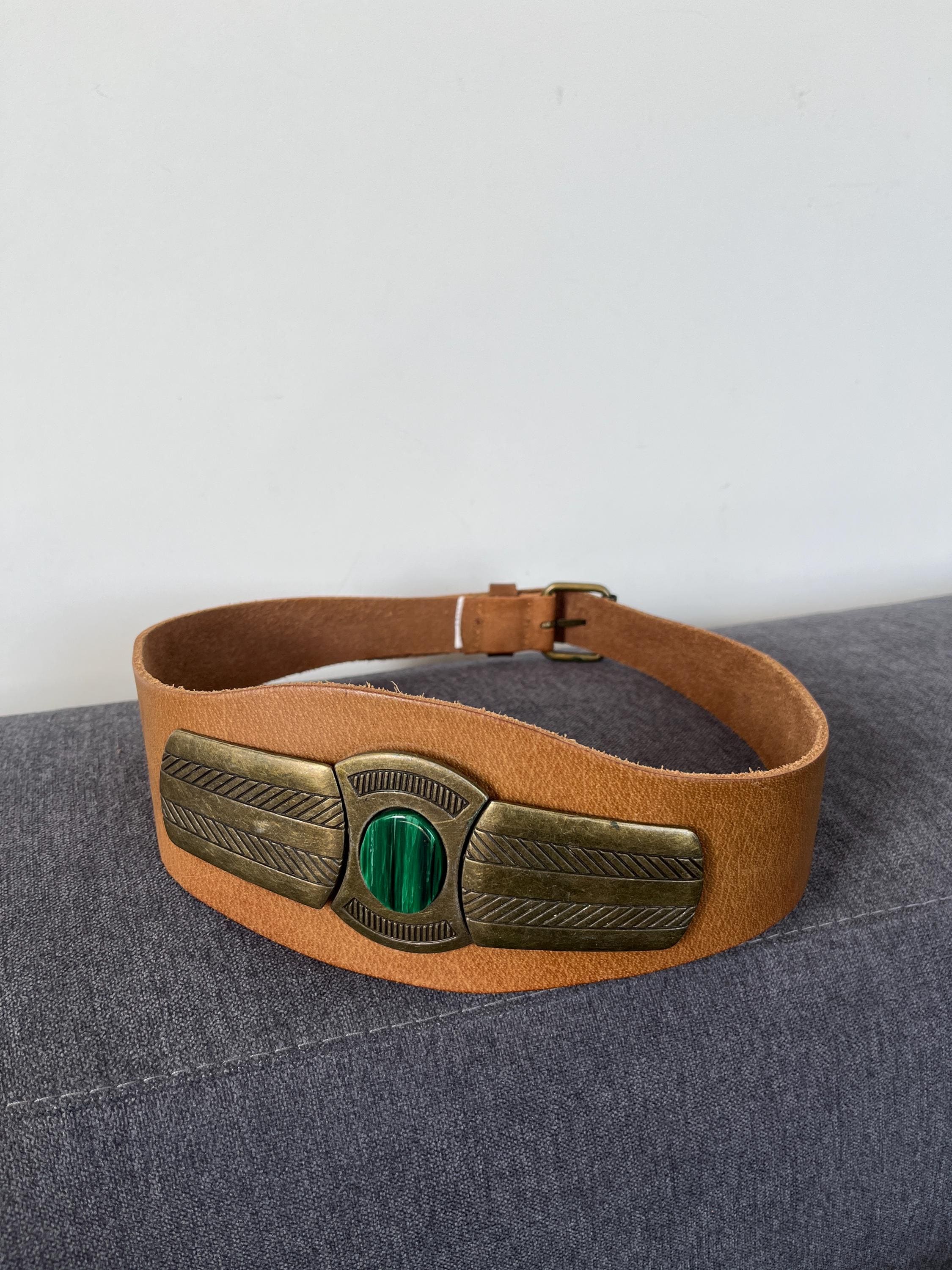 Vintage Bohemian Belt with Malachite Stone, Silver, Wood, Horn Handmade Ethic Kingman Turquoise Concho Belt by Dan Morgan – Santa Fe  main image 2