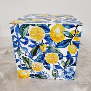 Caja de acrílico para pozo de los deseos en azul y limón, caja personalizada para tarjetas y deseos, caja para bodas, caja de compromiso, pozo de los deseos personalizado