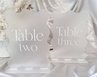 Wedding Table Number, Neutral Table Sign, Table Sign Wedding, Modern Wedding, Wavy Signage, Luxury Wedding Inspiration, Neutral Wedding