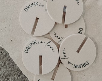 Acrylic Drink Tags, Drink Toppers, Personalised Drink Toppers, Acrylic Drink Accessories, Round Glass Discs With Name, Wedding, MINIMAL