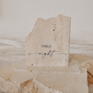 Wedding Table Number Stone Cursive and Serif, Neutral Table Sign, Table Sign Wedding, Modern Wedding, Arch Signage, Luxury Wedding Inspo