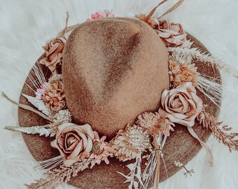Flower Crown Hat For Boho Wedding, Wedding Flower Crown, Flower Girl Hat, Flower Crown Wedding, Dried Flower Hat, Bride Headpiece, Wedding