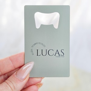 Abridor de botellas personalizado con forma de tarjeta de crédito, recuerdo para invitados de boda, tarjetas de lugar para invitados de boda, abridor de botellas personalizado, regalo para despedida de soltera