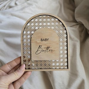 Rattan Boho Birth Announcement, Personalised Birth Announcement, Custom Baby Sign, Baby Announcement with Name