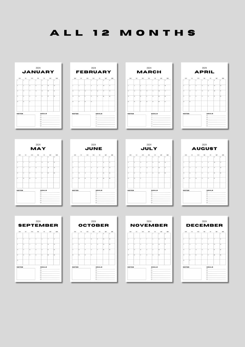Printable Calendar 2024 Monthly Planner 2024 A4 Portrait Etsy