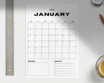 Printable Calendar 2024 | Monthly Planner 2024 | A4 | Portrait | Monday Start | Minimalist | Download