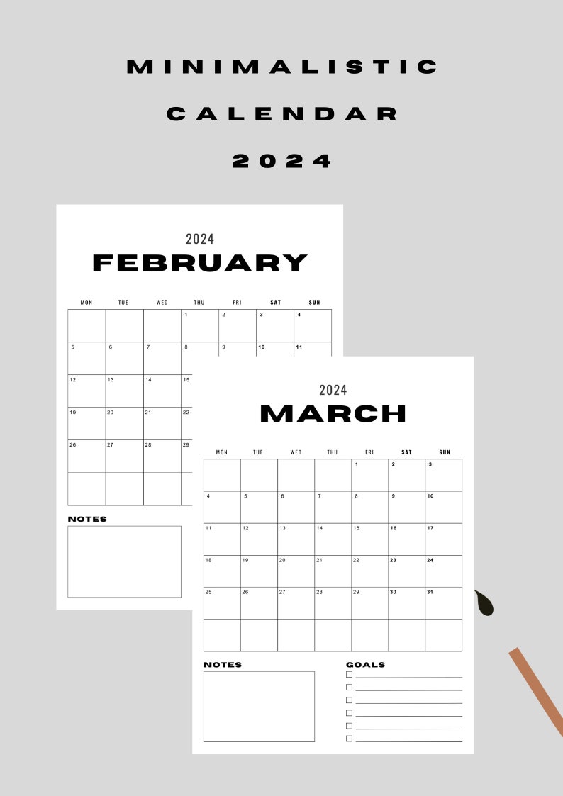Printable Calendar 2024 Monthly Planner 2024 A4 Portrait Etsy