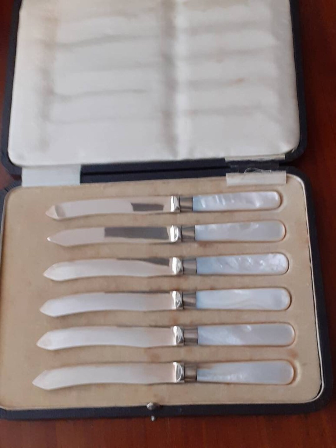 Beautiful Set of Fruit Knives With Silver Ferrules and MOP Handles in