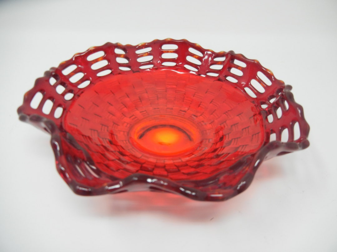Fenton Ruby Red Bowl Ruffle Fenton Ruby Red Basket Weave With 3 Tiered Lace Ruffled Bowl - Etsy