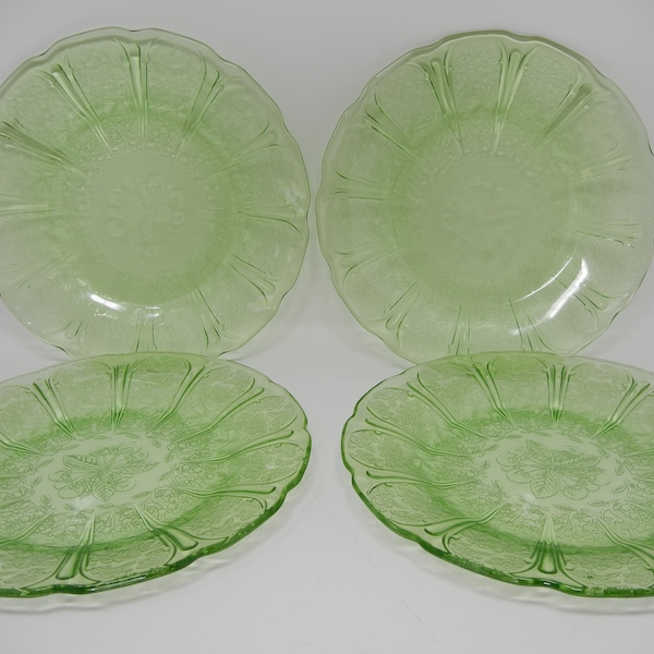 Green Cherry Blossom 9" Dinner Plates by Jeannette Glass. Set of 4