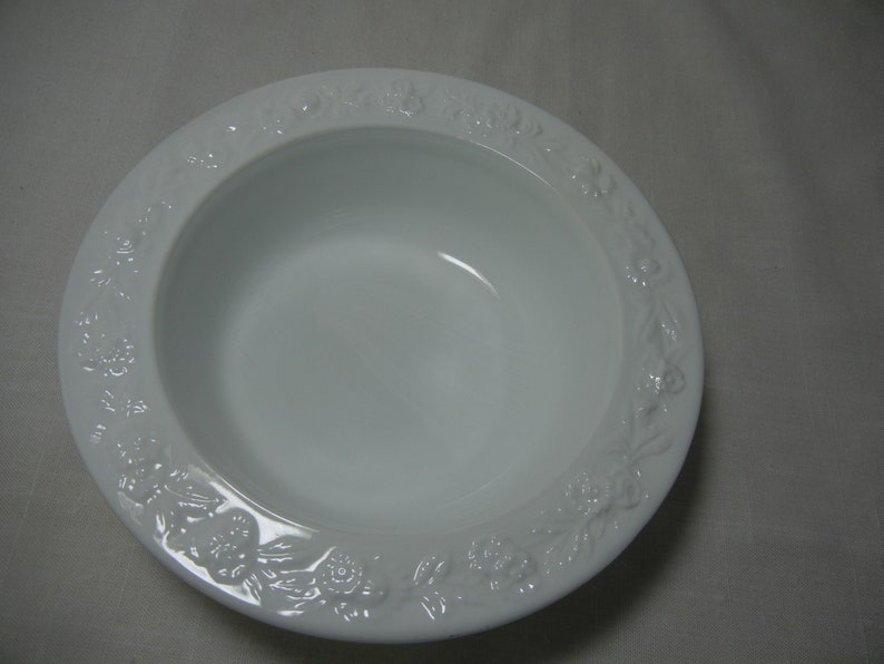 Vitrock Flower Rim Milk Glass Cereal Bowl by Hocking Glass
