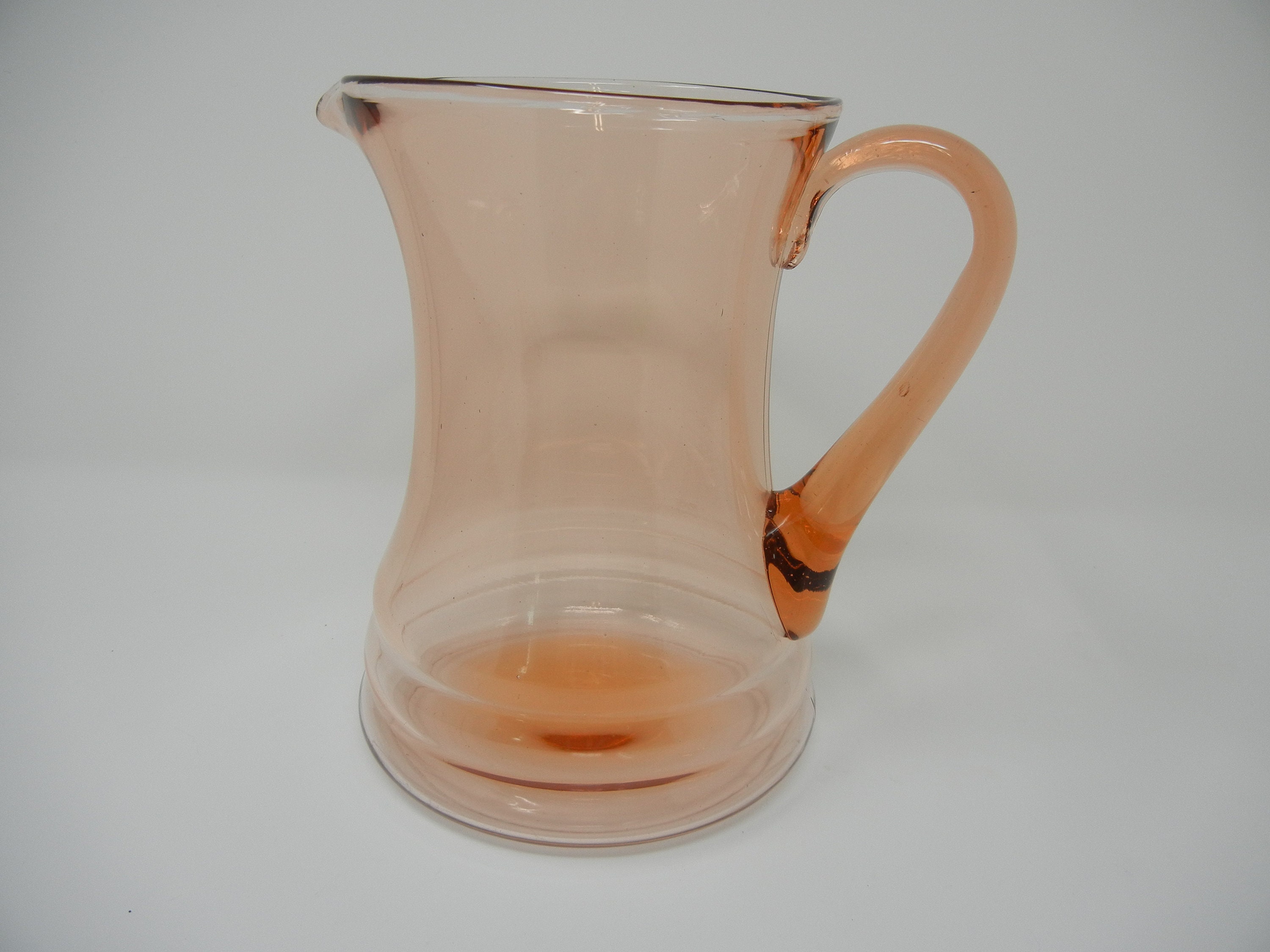 Antique Small Water or Lemonade Pitcher With Lid, Depression Glass Ca.  1930s, Pink Flamingo Color, Probably Heisey or Dunbar, Applied Handle 