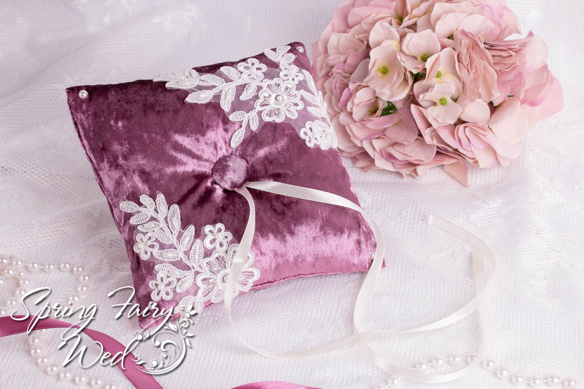Elegant Floral Lace Ring Cushion Bridal Wedding Ceremony Pocket Bearer Pillow Cushion with Ribbon 3 Style Optional Color : 1