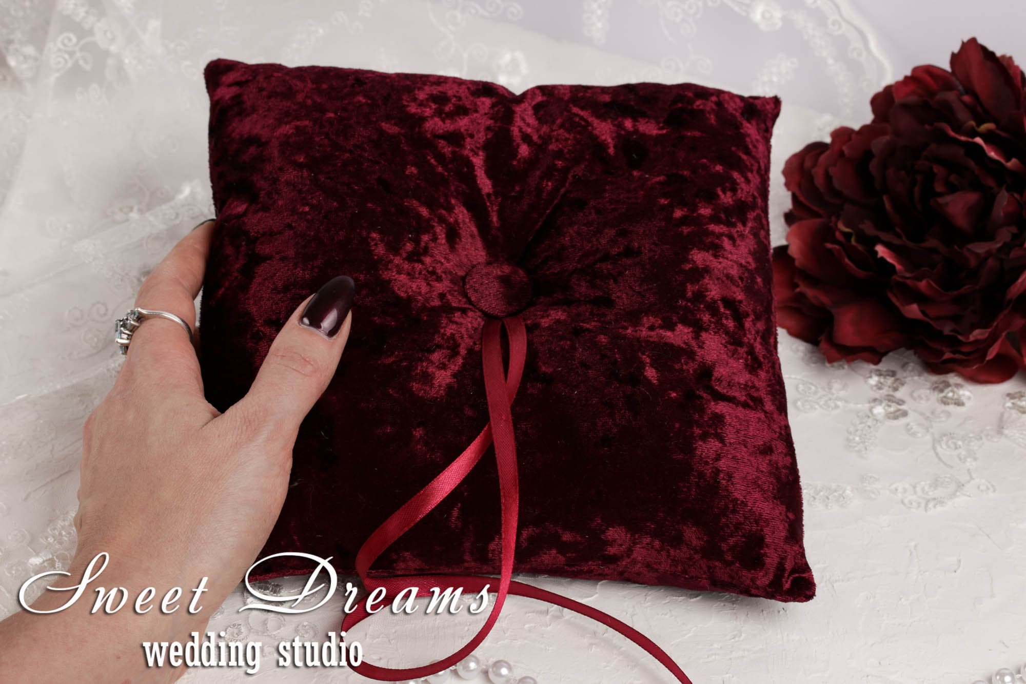Burgundy ring cushion Velvet wedding ring pillow Wedding Etsy