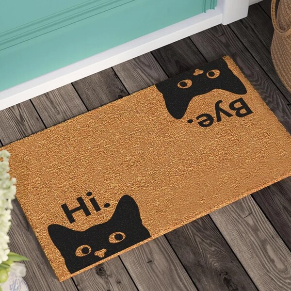 Hi Bye Cat Doormat | Housewarming Gift | Welcome Door Mat | Personalized Custom Doormat | New Home Gift | Wedding Gift | Personalized Gift