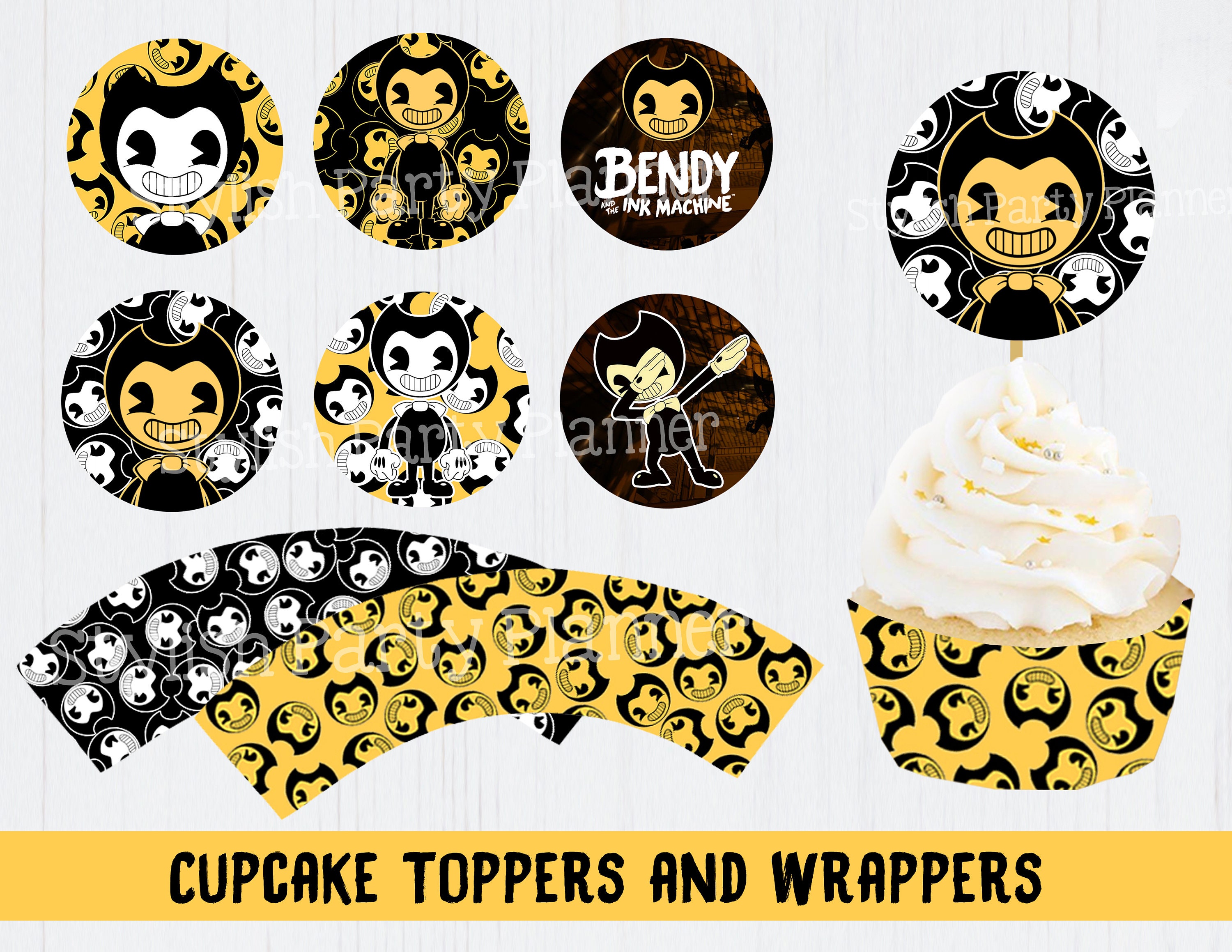 Printable Bendy and the ink machine inspired cupcake toppers | Etsy