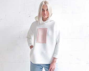 witte hoodie, dames pullover hoodie, neopreen hoodie