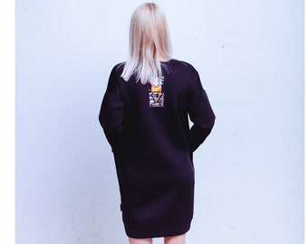 black jumper dress with pockets/ pullover dress in black