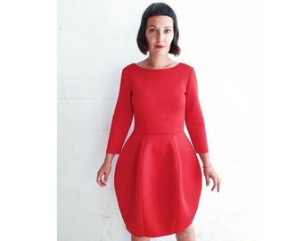 Red formal dress Autumn dress Women midi dress Tulip dress Cocktail dress Bubble dress