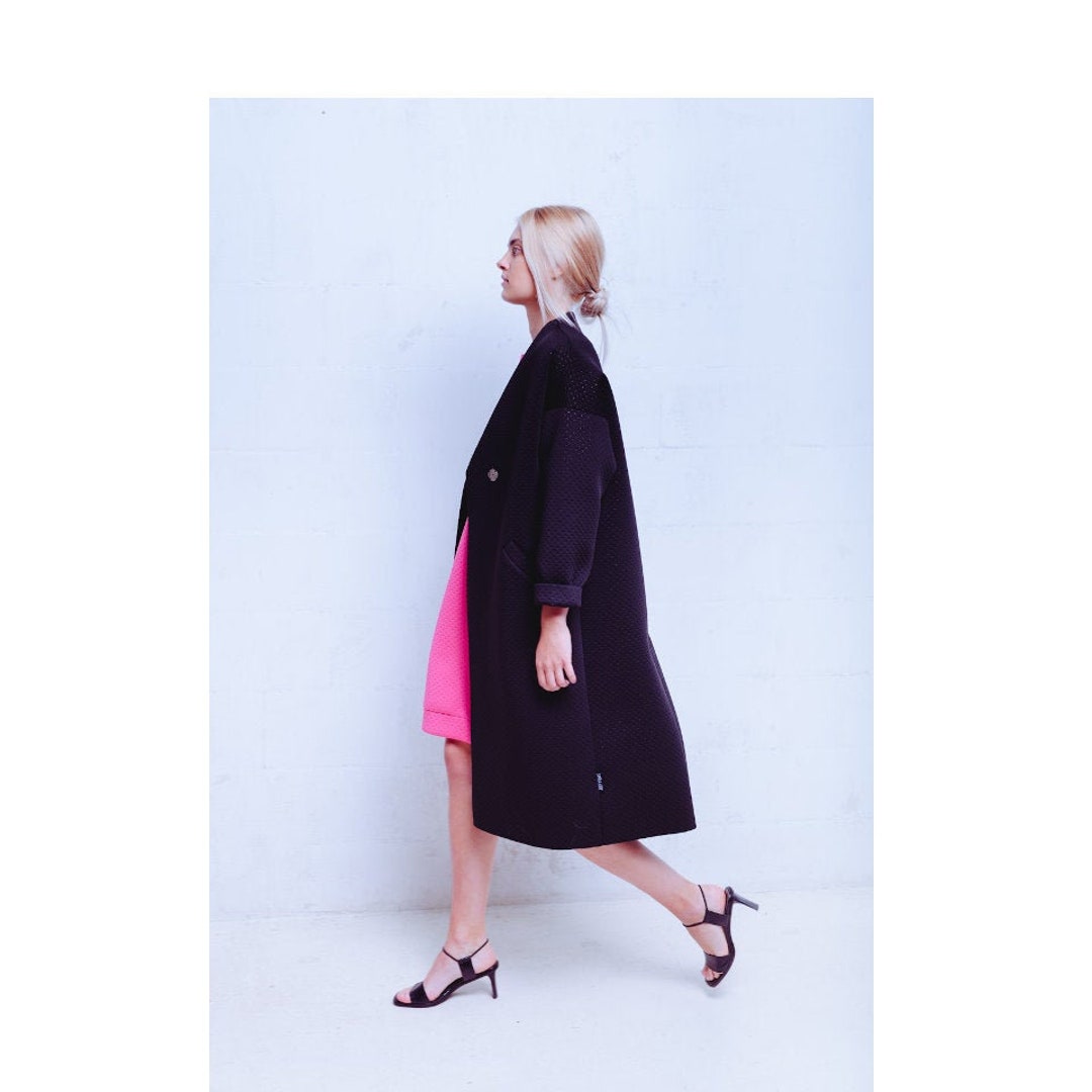 Straight Coat Black Long Coat Womens Black Coat With Slit Etsy Canada