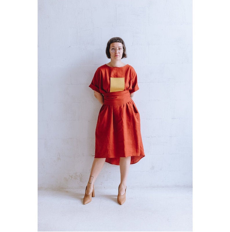 linen belted dress