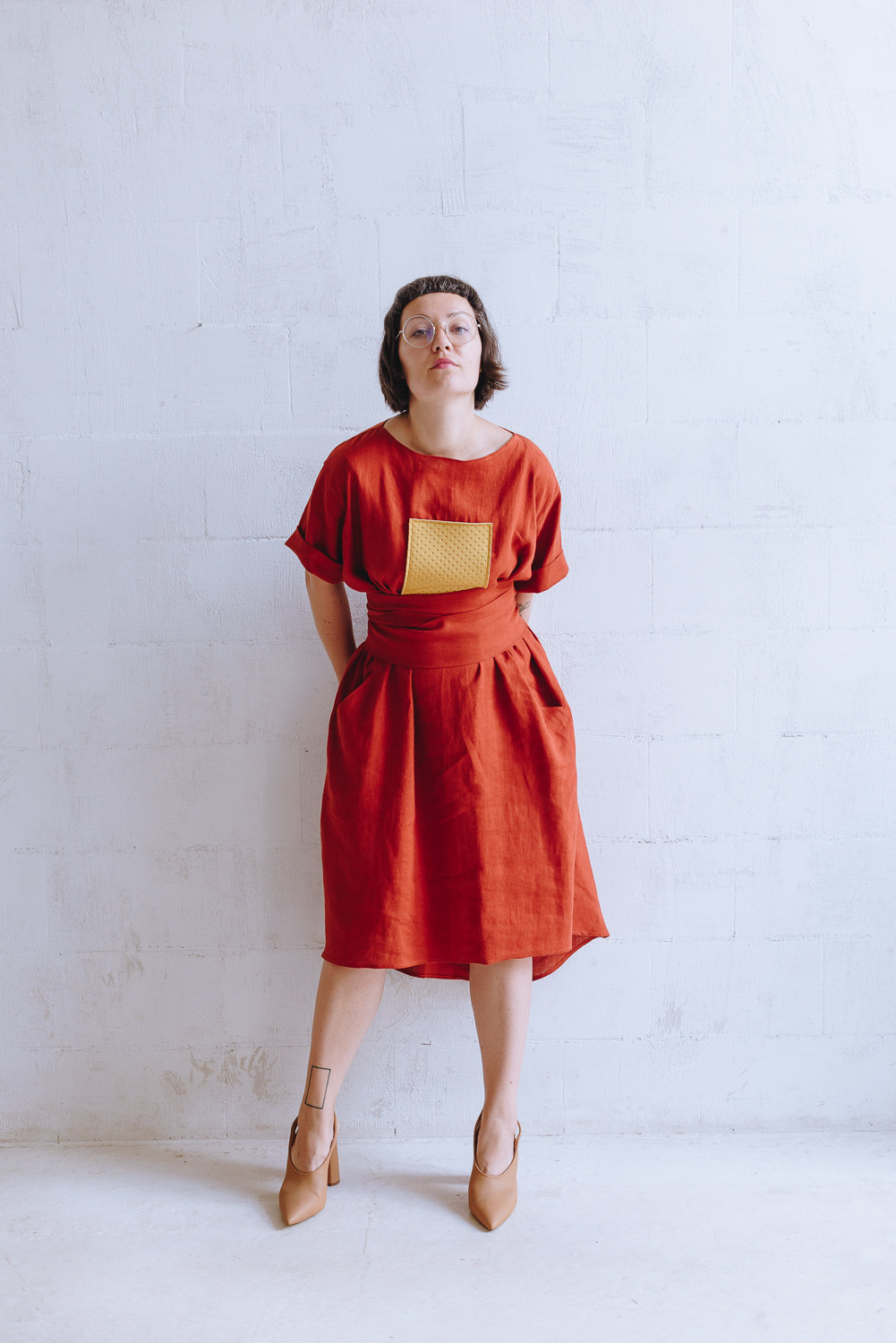 Linen Belted Dress Bright Colour Summer 