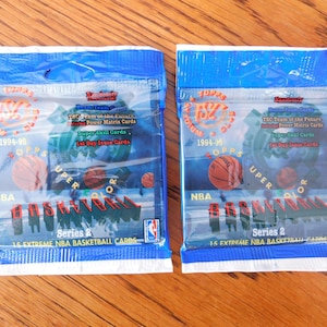 Cartes de basket-ball NBA Topps Stadium Club 1994-95, deux (2) paquets de 16 cartes scellés Jumbo, série 2, pour collectionneurs, fêtes et anniversaires.
