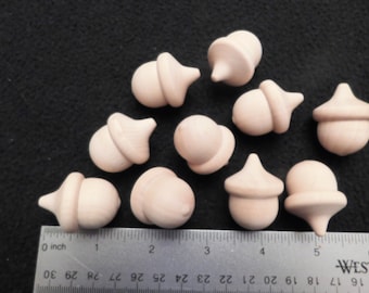 12 Miniature Unfinished Wood Acorns, Craft Toy Parts