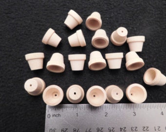 25 FLOWER POTS, Unfinished Wood Miniatures, 5/8&quot; high, 5/8&quot; in diameter, for dollhouse, craft, toy or woodworking projects or game pieces,