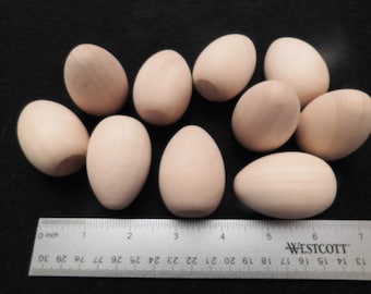 6 Unfinished Solid Wood Eggs, Craft Supply (2"x1-3/8")