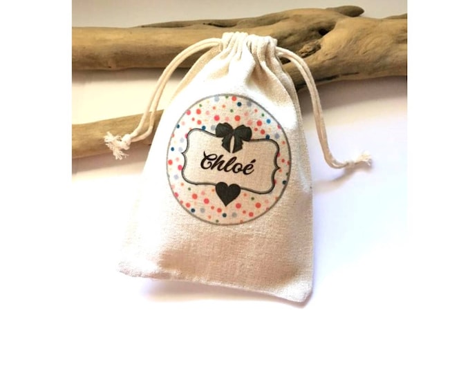 Cotton pouch personalized with the name of your choice!  french handmade